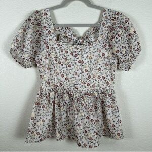 Akai Women’s Sz S bow tie back embroidered Cottagecore Feminine Romantic blouse